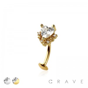 CZ HEART CLUSTER BEAD TOP 316L SURGICAL STEEL THREADLESS FLOATING BELLY BUTTON RING